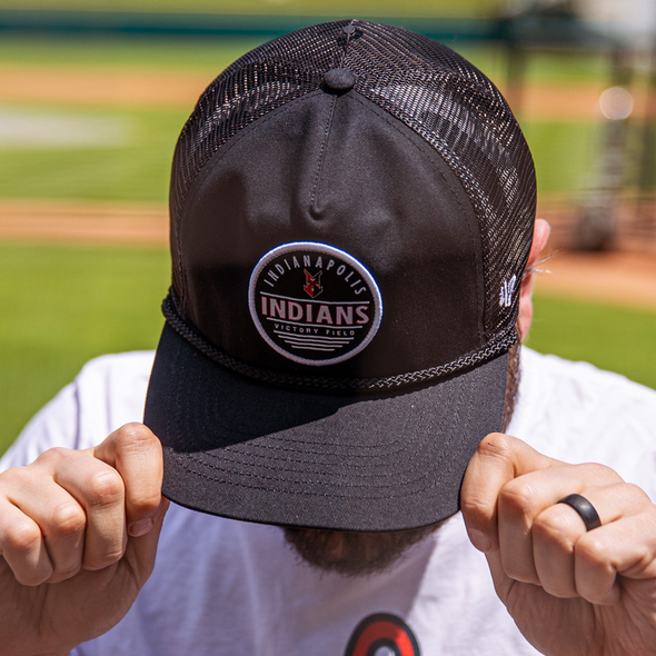 Indianapolis Indians '47 Adult Black Hastings Hitch Adjustable Trucker Snapback Cap