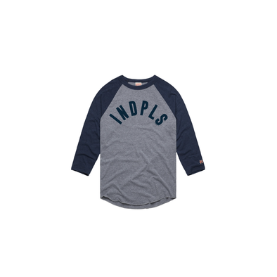 Indianapolis Indians Adult Homage Grey/Navy INDPLS Wordmark Long-sleeved Raglan Tee