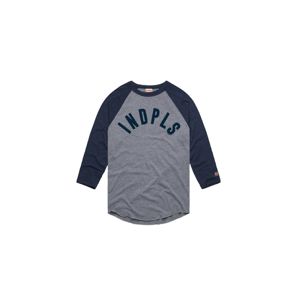 Indianapolis Indians Adult Homage Grey/Navy INDPLS Wordmark Long-sleeved Raglan Tee