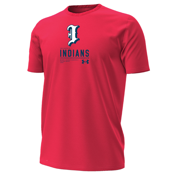 Indianapolis Indians Adult Red Batting Practice Cap Logo Under Armour Performance Cotton Short Sleeve Tee