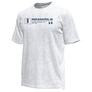 Indianapolis Indians Adult White Road Cap Logo Under Armour Pixelate Tech Tee