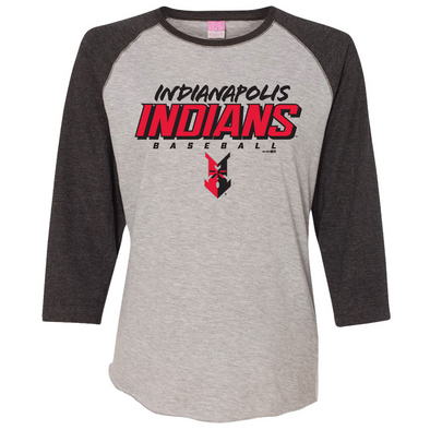 Indianapolis Indians Women's Black/Grey Happy 3/4 Sleeve Raglan Tee