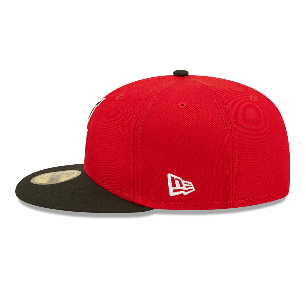 Red and black store new era hat